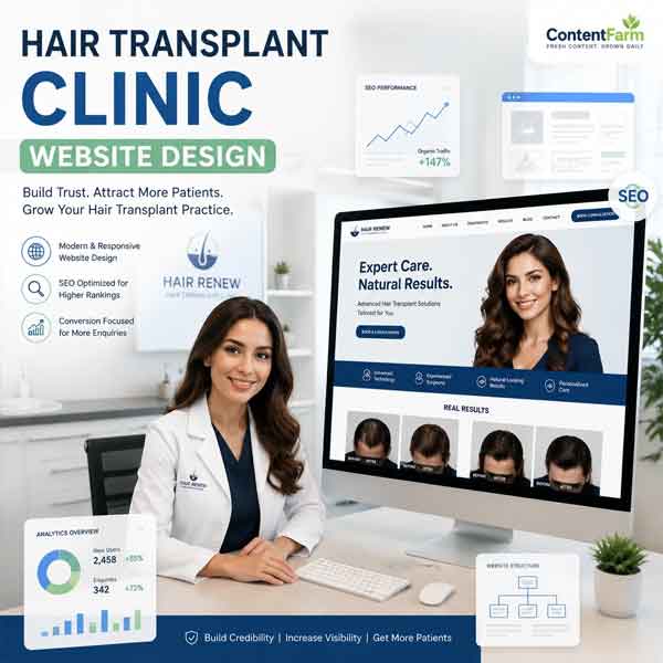 طراحی سایت کلینیک کاشت مو ؛ راهی برای جذب بیماران بیشتر و افزایش اعتبار برند مزرعه محتوا